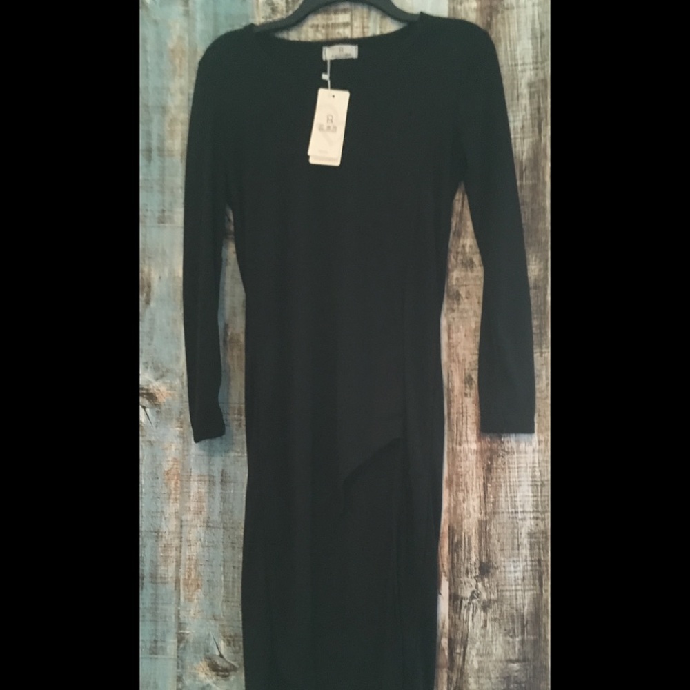 Long sleeved black dress with slit